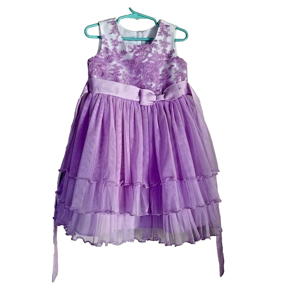 Jona Michelle Fancy Dress Lavender Purple & White Bow Sleeveless Girls Size 4T